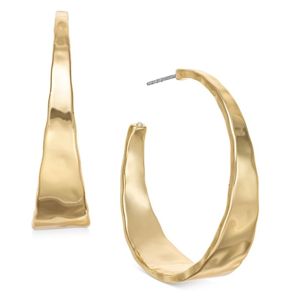 Style&Co Jewelry - Style & Co Hammered Metal Medium Hoop Earrings 1-1/2" Gold Plated NEW